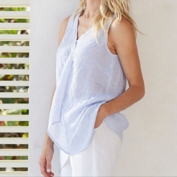 J. Jill Purejill Crinkled Linen Lagenlook Light Hyacinth Sleeveless Tunic Tank S - Picture 1 of 10